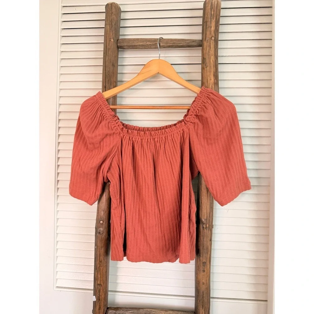 Madewell‎ Ribbed Puff Sleeve Top S Terracotta
